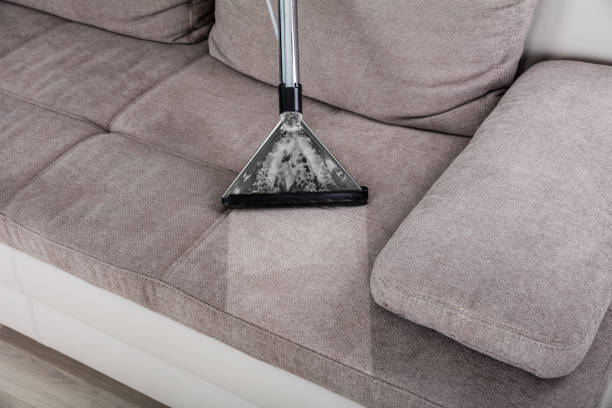 loseup Of Woman Cleaning Sofa With Vacuum Cleaner At Home